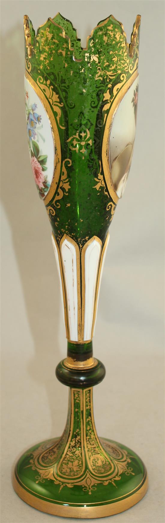 A Bohemian enamelled and overlaid glass vase, late 19th century, 34cm